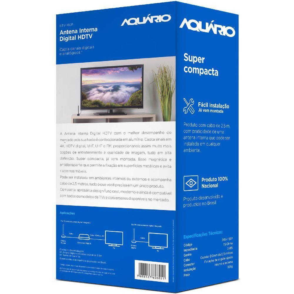 Antena Digital Hdtv Cabo Com 2,5 Metros Conector F Macho Vhf/uhf/fm/hdtv/4k Dtv-100p - 3