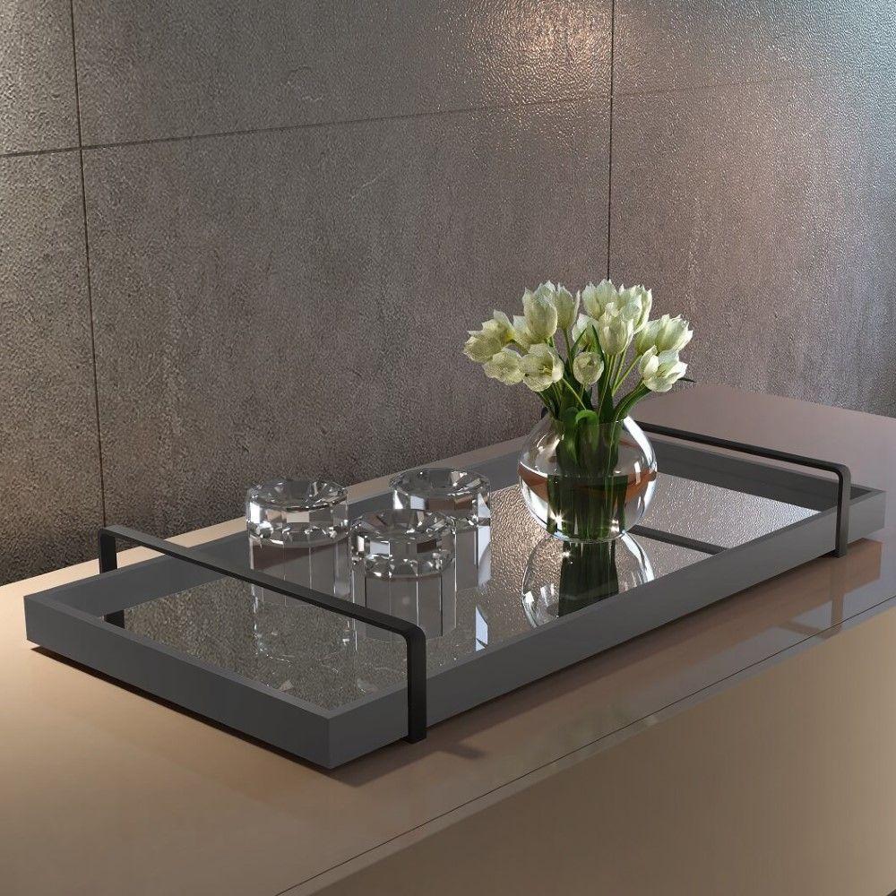 Bandeja Decorativa Espelhada Alça Preta Cor:laca Concreto - 5