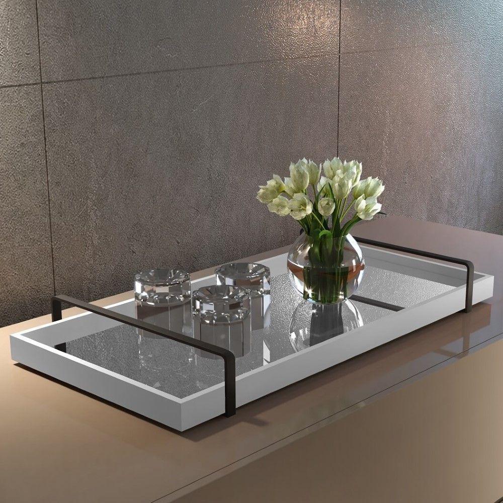 Bandeja Decorativa Espelhada Alça Preta Cor:branco - 5