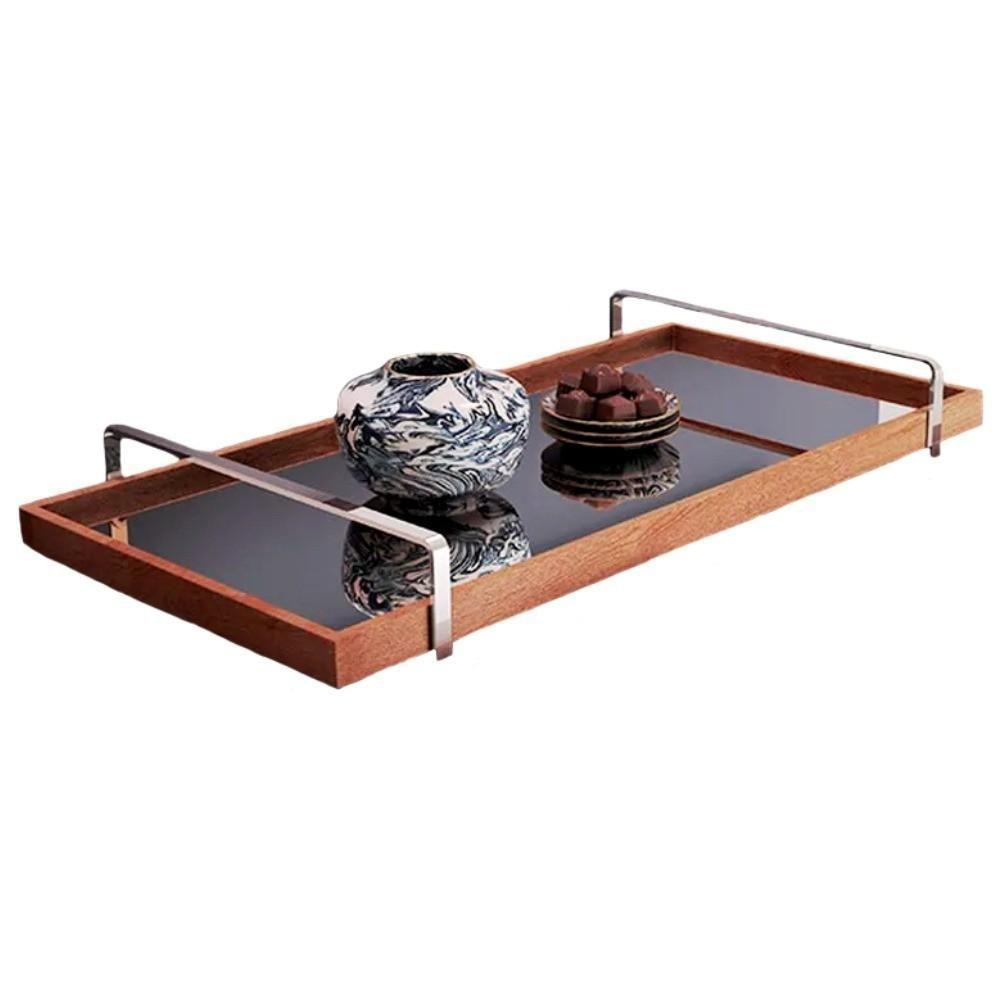 Bandeja Espelhada Madeira com Alça Cromada TNA Decor - 1