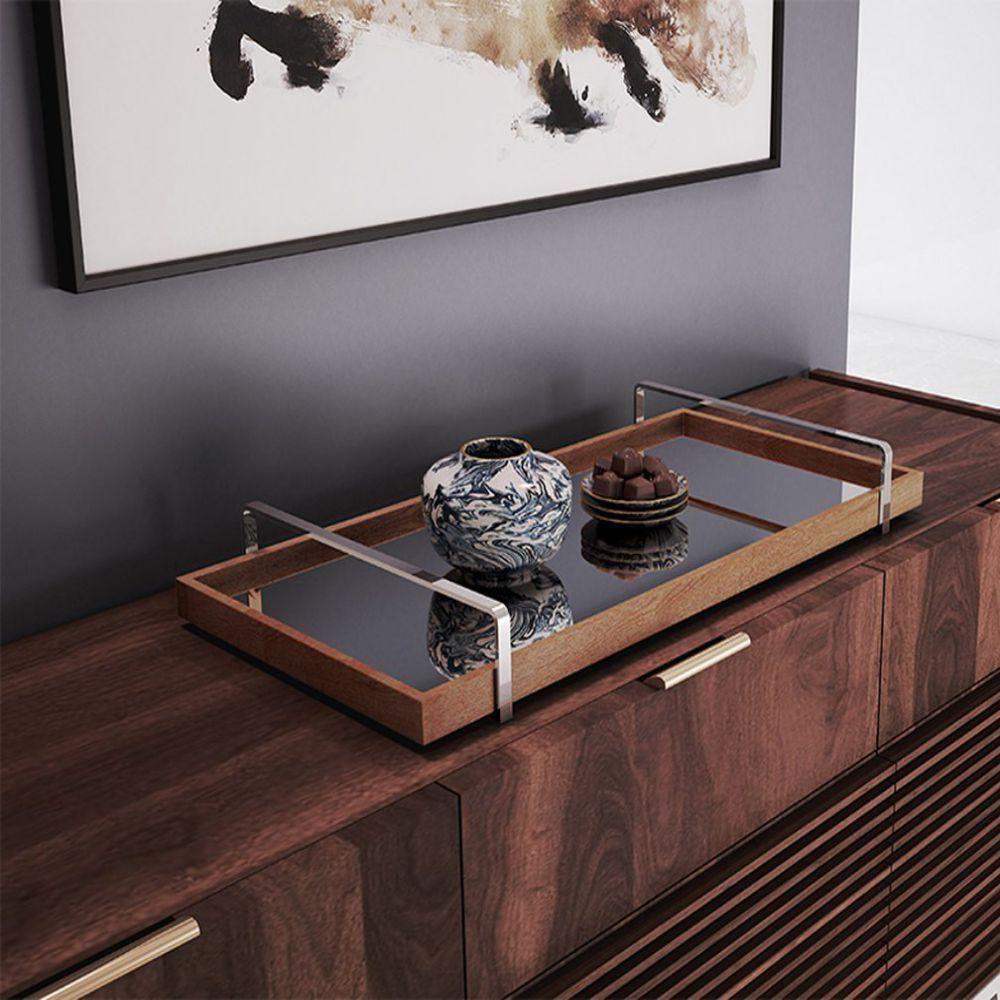 Bandeja Espelhada Madeira com Alça Cromada TNA Decor - 4