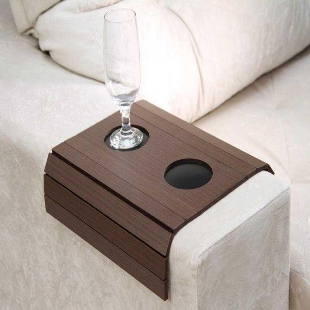 Bandeja Esteira Para Braço De Sofá Cor Imbuia Com Porta Copos - 1