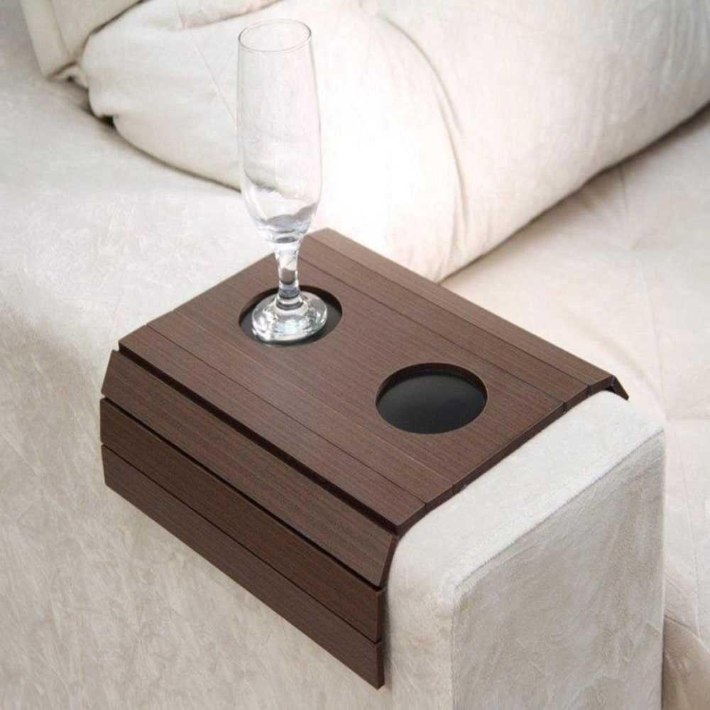 Bandeja Esteira Para Braço De Sofá Cor Imbuia Com Porta Copos - 5