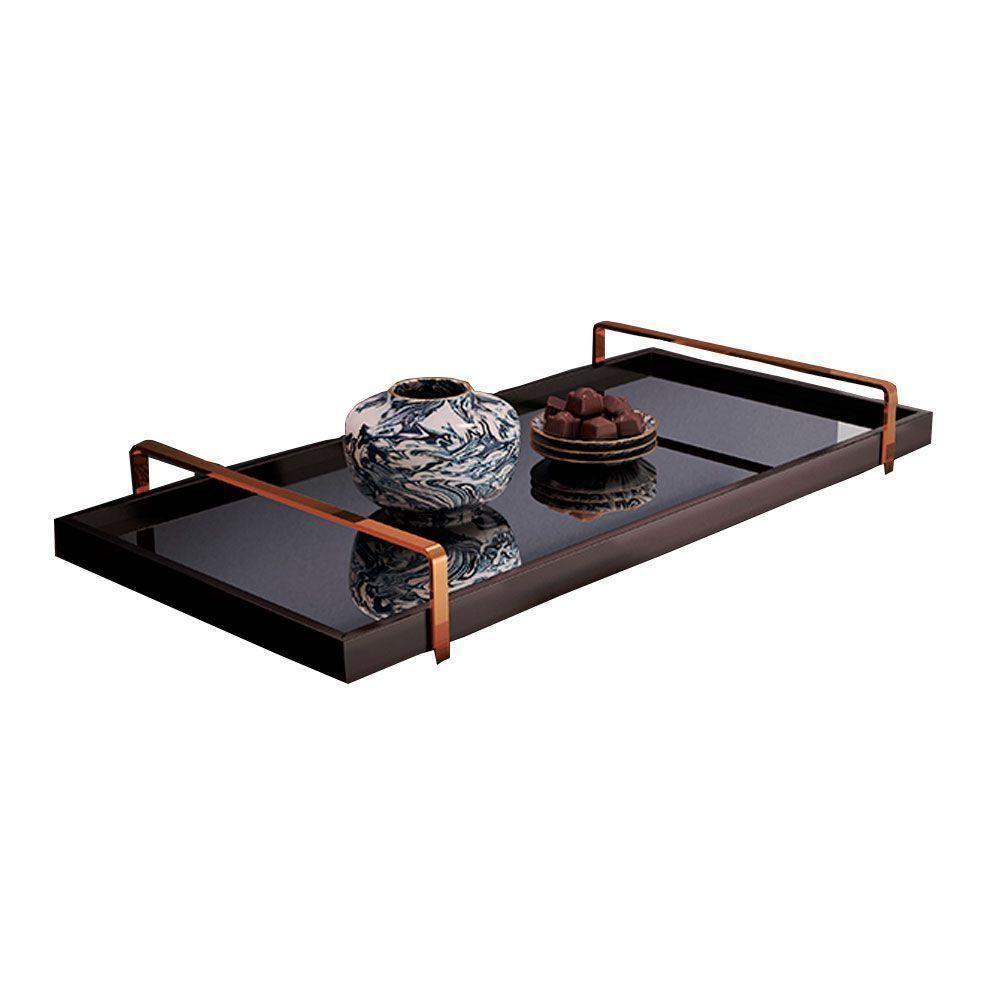 Bandeja Espelhada Laqueada com Alça Bronze - 1