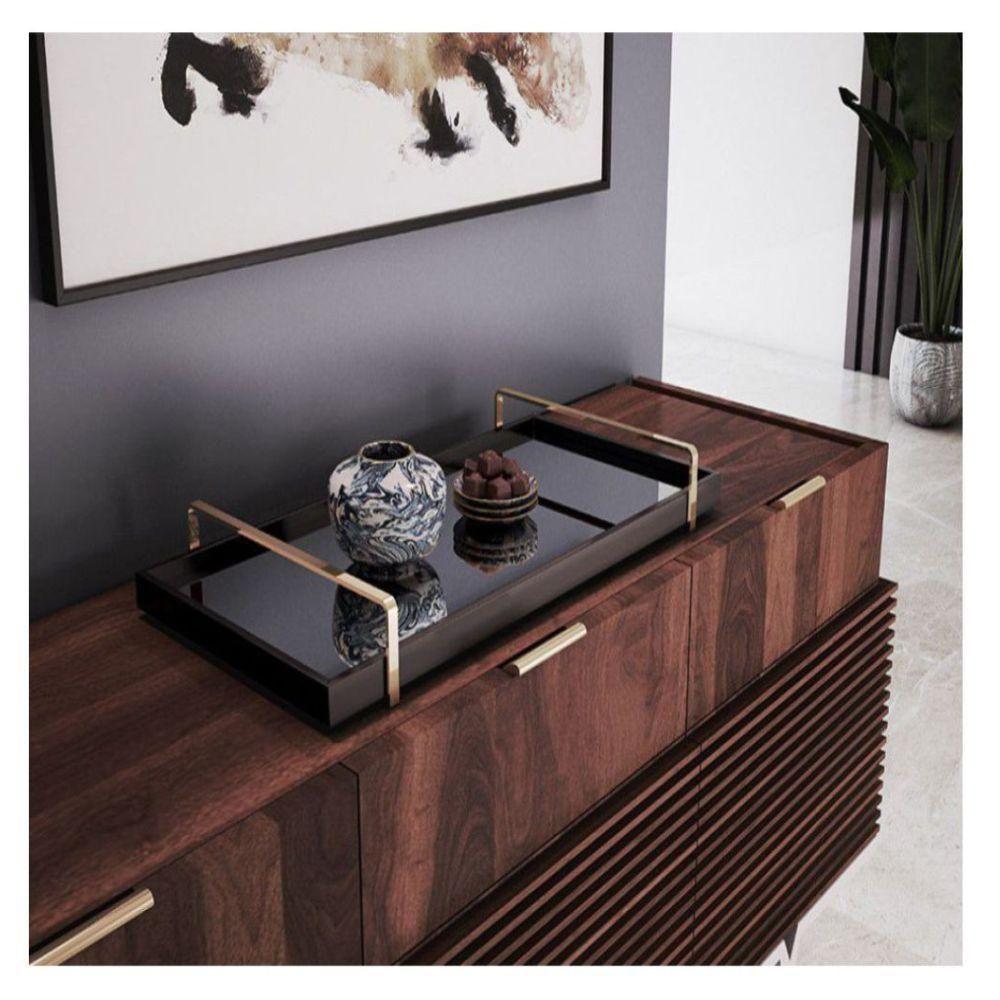 Bandeja Espelhada Laqueada com Alça Bronze - 3