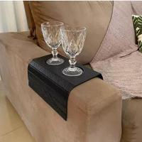 Bandeja Esteira Para Braço De Sofá De Couro Preto Com Porta Copos - 3