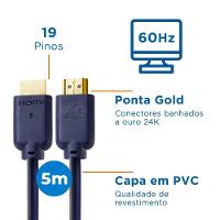 Cabo Hdmi Aquario 2.0 4K 3D 19 Pinos 5 Metros - 4K05 - 5