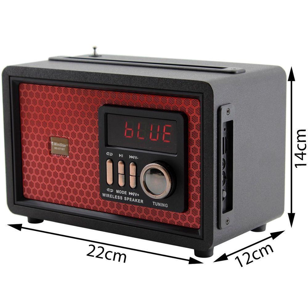 Caixa De Som Bluetooth Usb Sd Rádio Fm Vermelho Ms071bt - 5