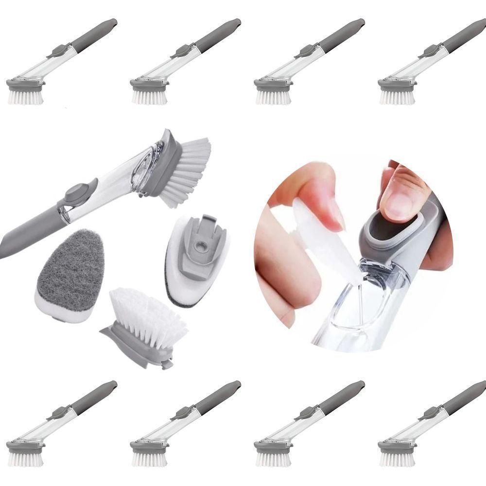 Escova De Limpeza 2 Em 1 Dispenser Detergente Esponja Limpa Cozinha Louça Kit Com 9 - 1