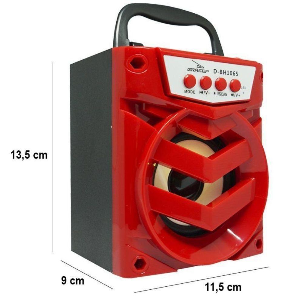 Caixa de Som Portátil Bluetooth Mp3 Usb Radio Fm 6w Grasep D-bh1065 Vermelha - 4