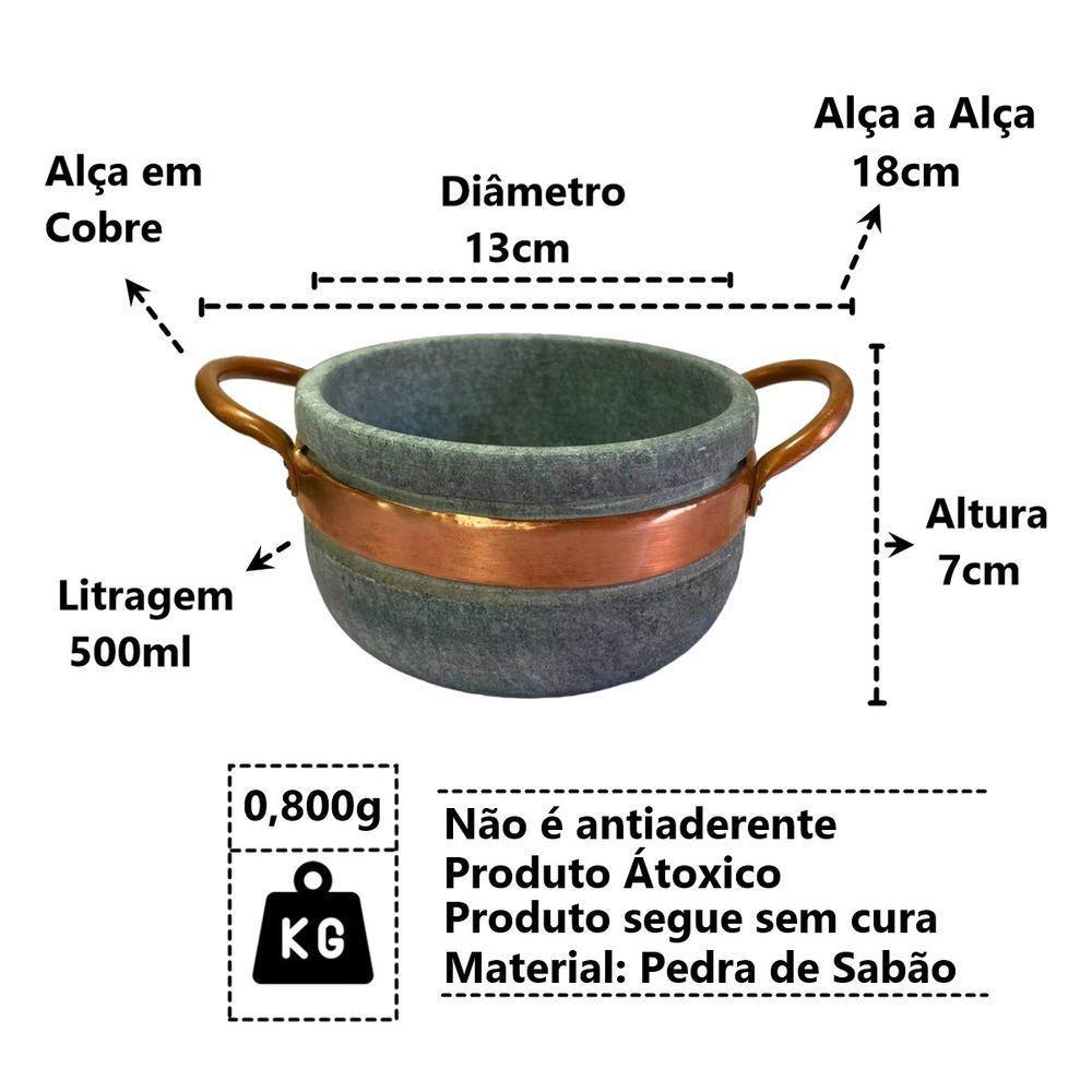 Kit 2 Cumbucas Alça De Cobre Pedra Sabão Caldo Sopa 500ml - 2