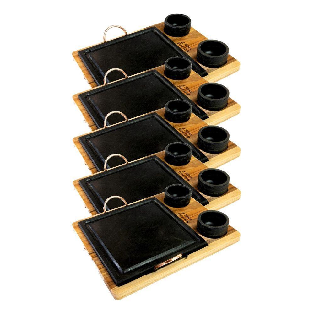 Kit 5 Grelha 10 Molheiras Em Pedra Sabão E Suporte G 25x25cm - 1