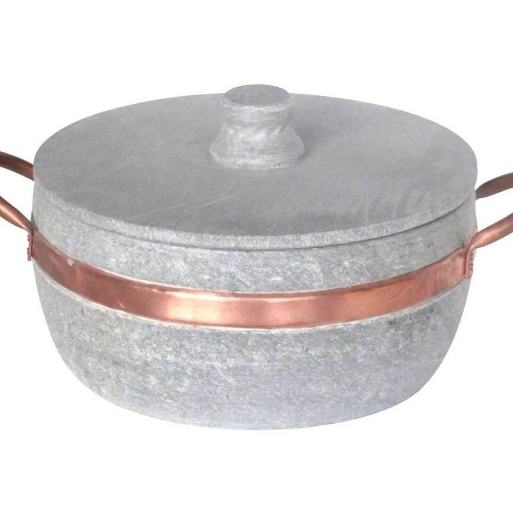Panela De Pedra Sabão Baixa Com Alça De Cobre 1700Ml - 2