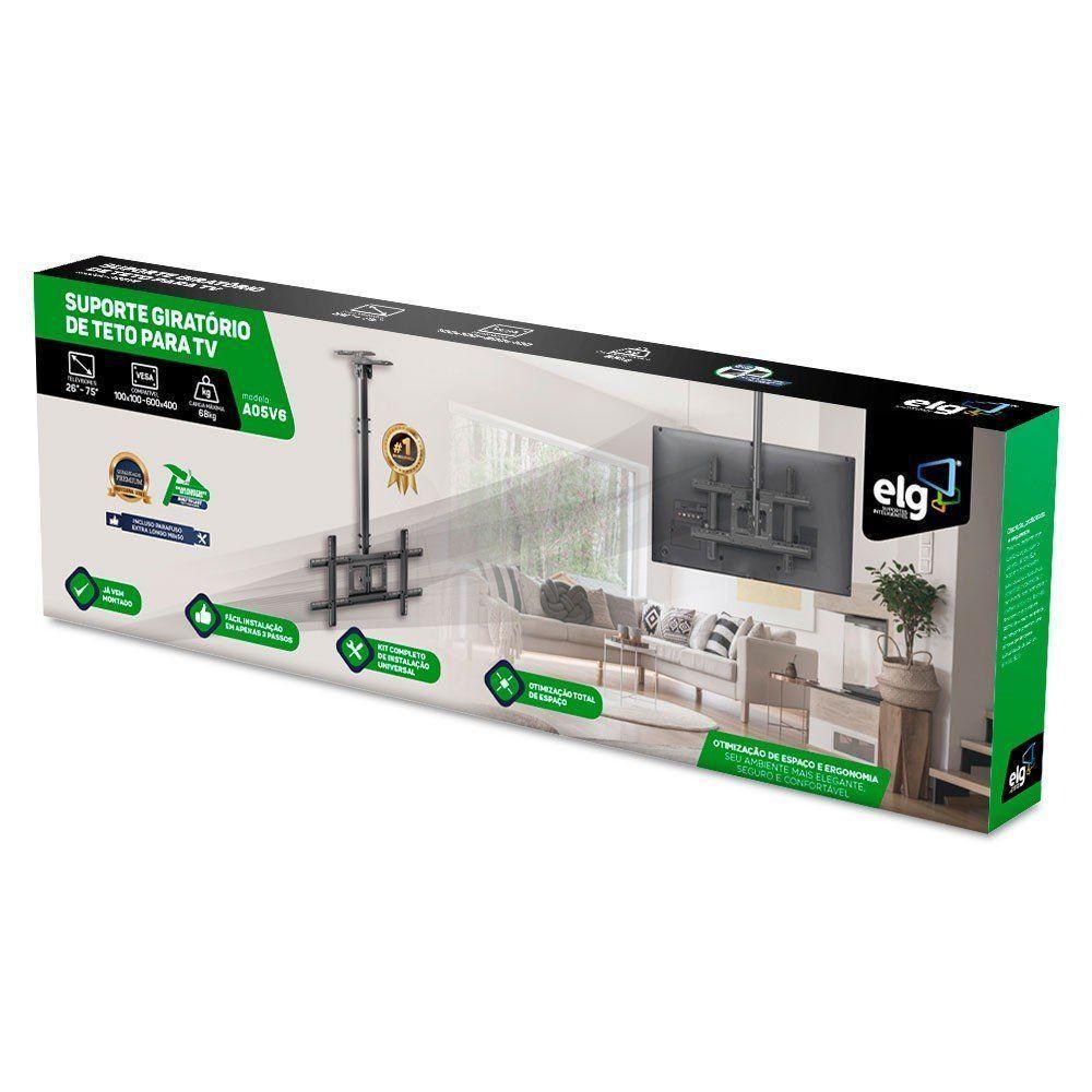 Suporte De Teto Para Tv 32 A 75 Altura Ajustável A05v6 Preto Elg - 3