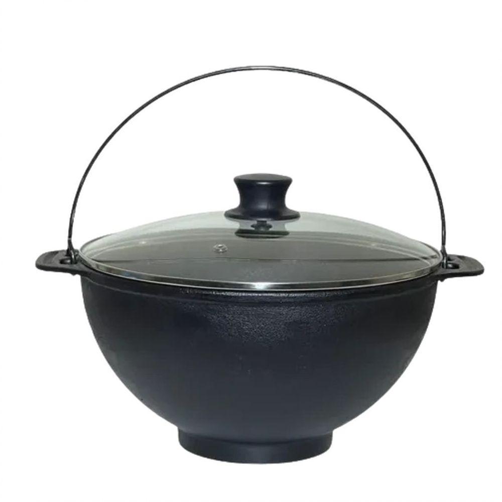 Panela Polenteira De Ferro Fundido Com Tampa Vidro 26Cm 5L - 1