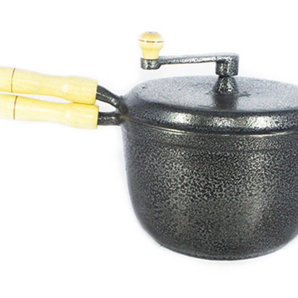 Pipoqueira Alumínio Fundido Craqueada Cabo Madeira N24 Preto - 1