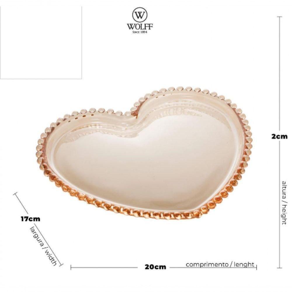 Prato De Cristal Pearl Bolinha Coração Ambar 20 Cm - Wolff - 5