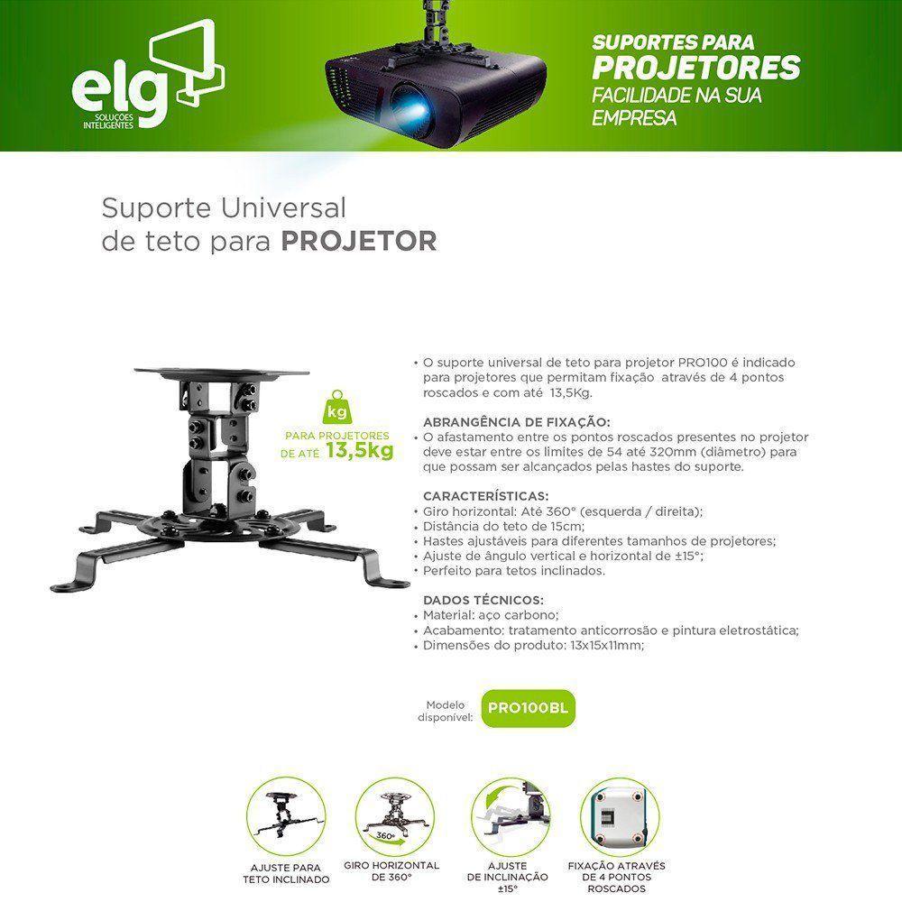 Suporte Para Projetor De Teto Modelo Pro100 Elg Preto - 3
