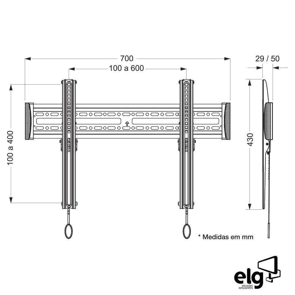 Suporte Para Tv De Parede Fixo Lcd Led Plasma De 32 A 75 E600 Elg - 4