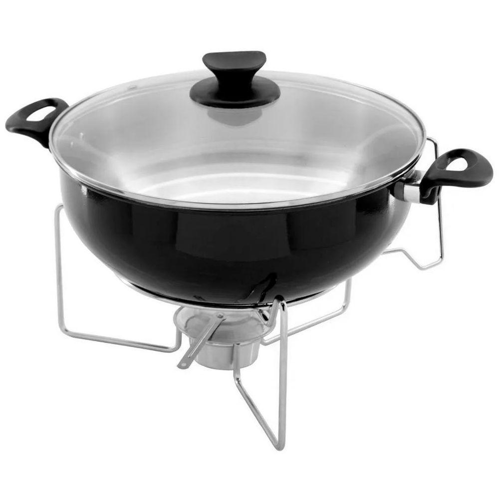 Rechaud Preto A álcool Com Tampa De Vidro 6,5l - 3