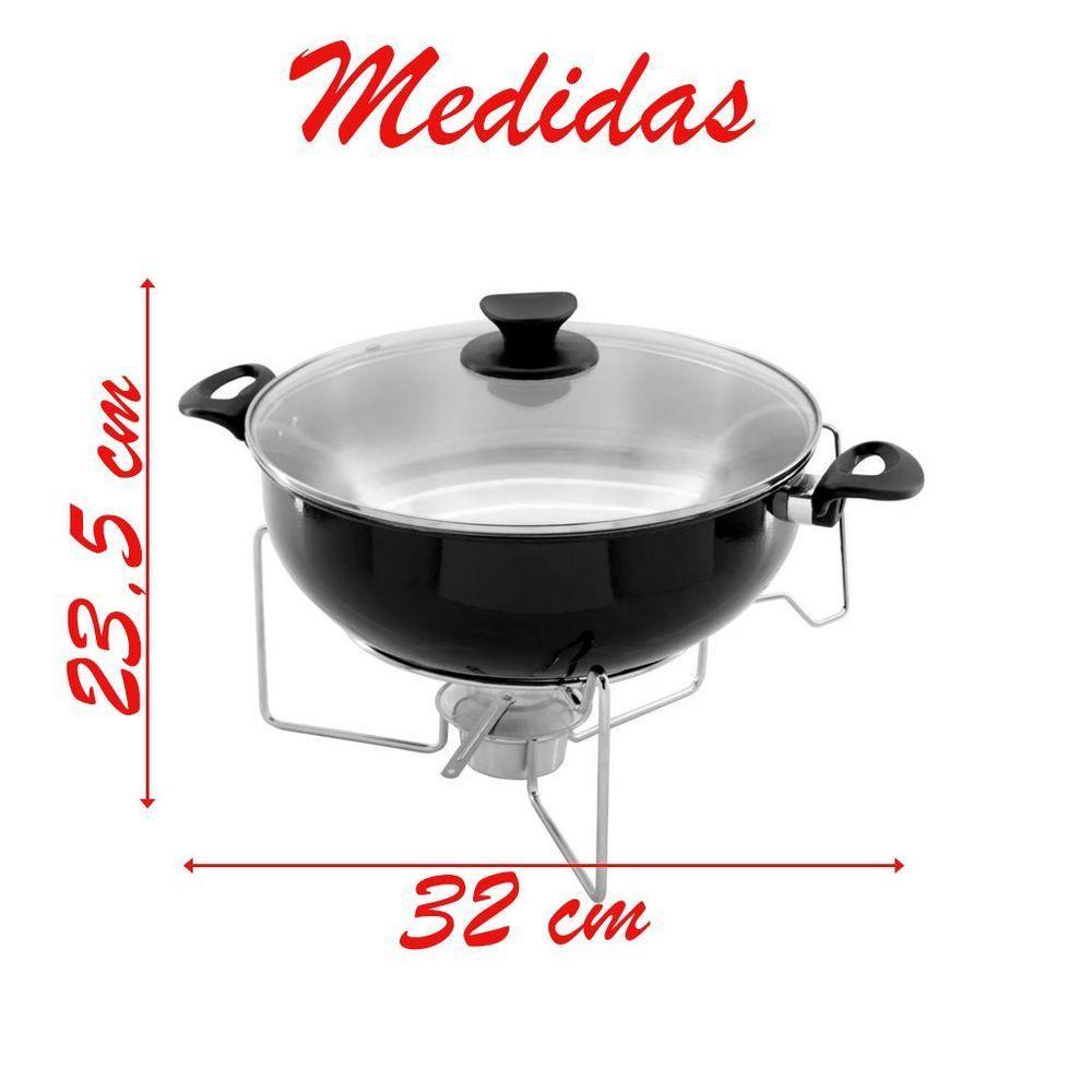 Rechaud Preto A álcool Com Tampa De Vidro 6,5l - 4