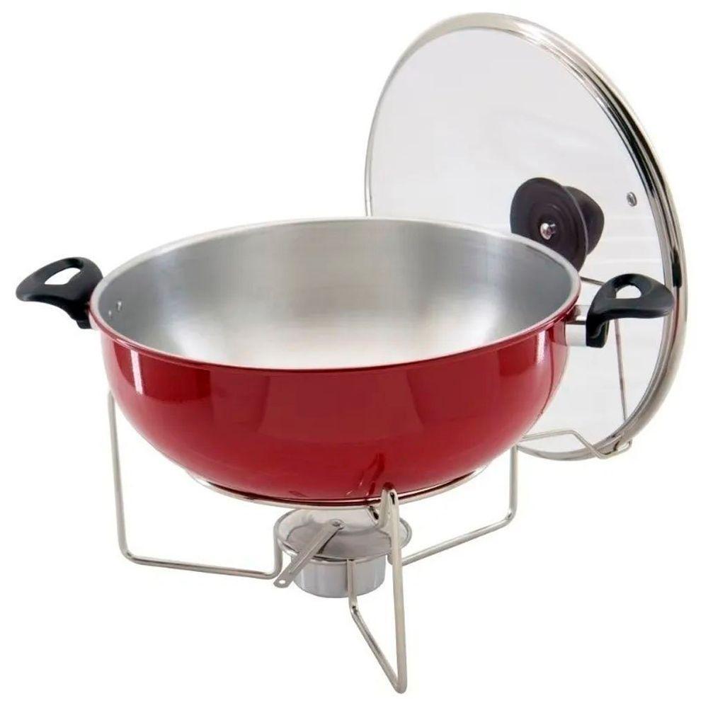 Rechaud Vermelho A álcool Com Tampa De Vidro 6,5l - 2