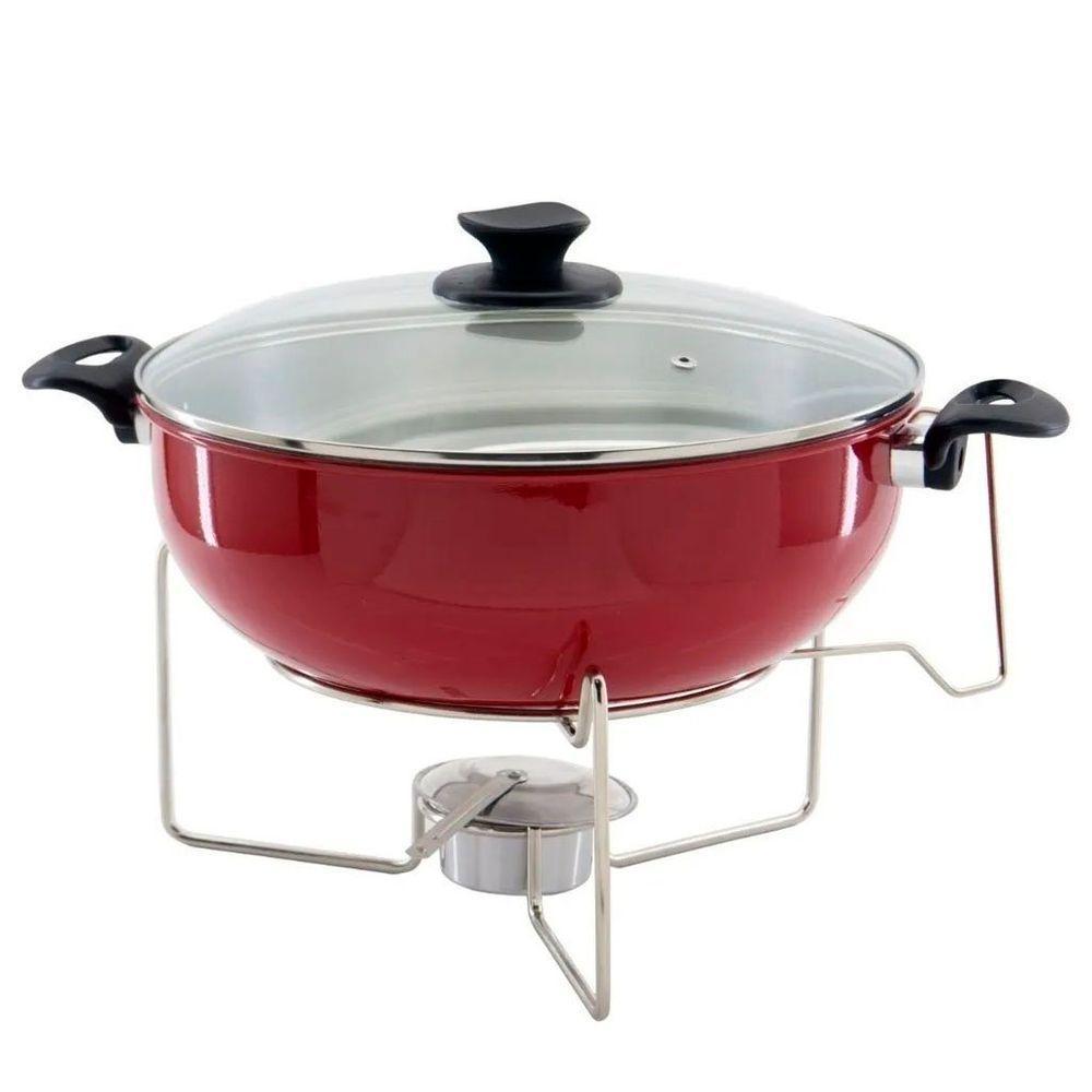 Rechaud Vermelho A álcool Com Tampa De Vidro 6,5l - 3