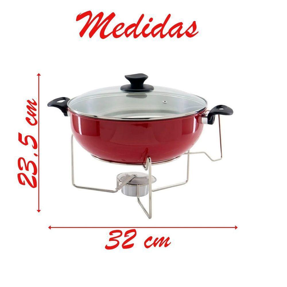 Rechaud Vermelho A álcool Com Tampa De Vidro 6,5l - 4