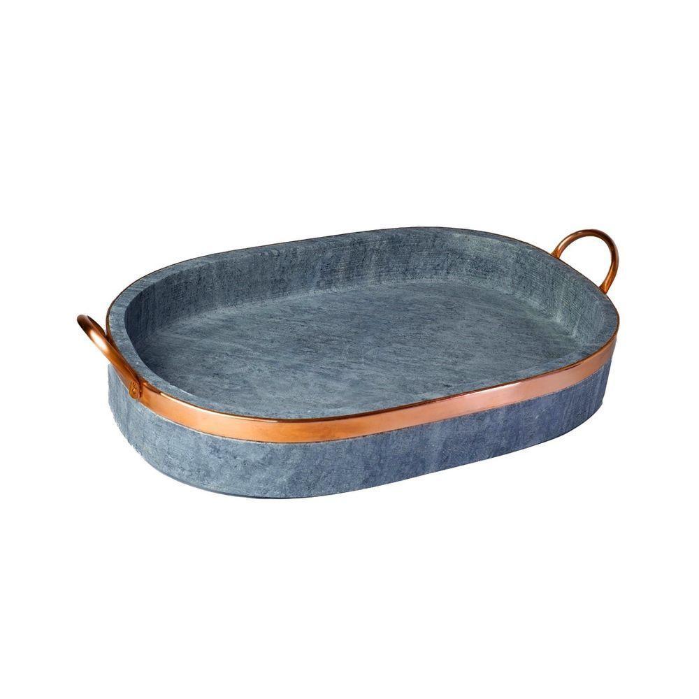 Travessa Oval Servir Porção Alça Cobre Pedra Sabão 32x20cm - 1