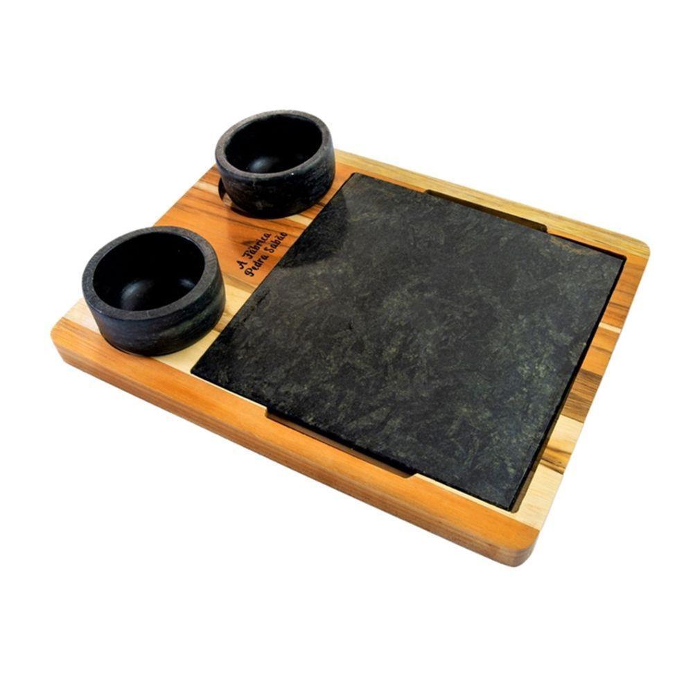 Tábua Com 02 Molheiras Em Pedra Sabão E Suporte G 25x25cm - 1