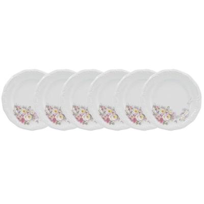 Conjunto de Pratos Rasos Eterna 6 Peças Porcelana Floral Branco Schmidt