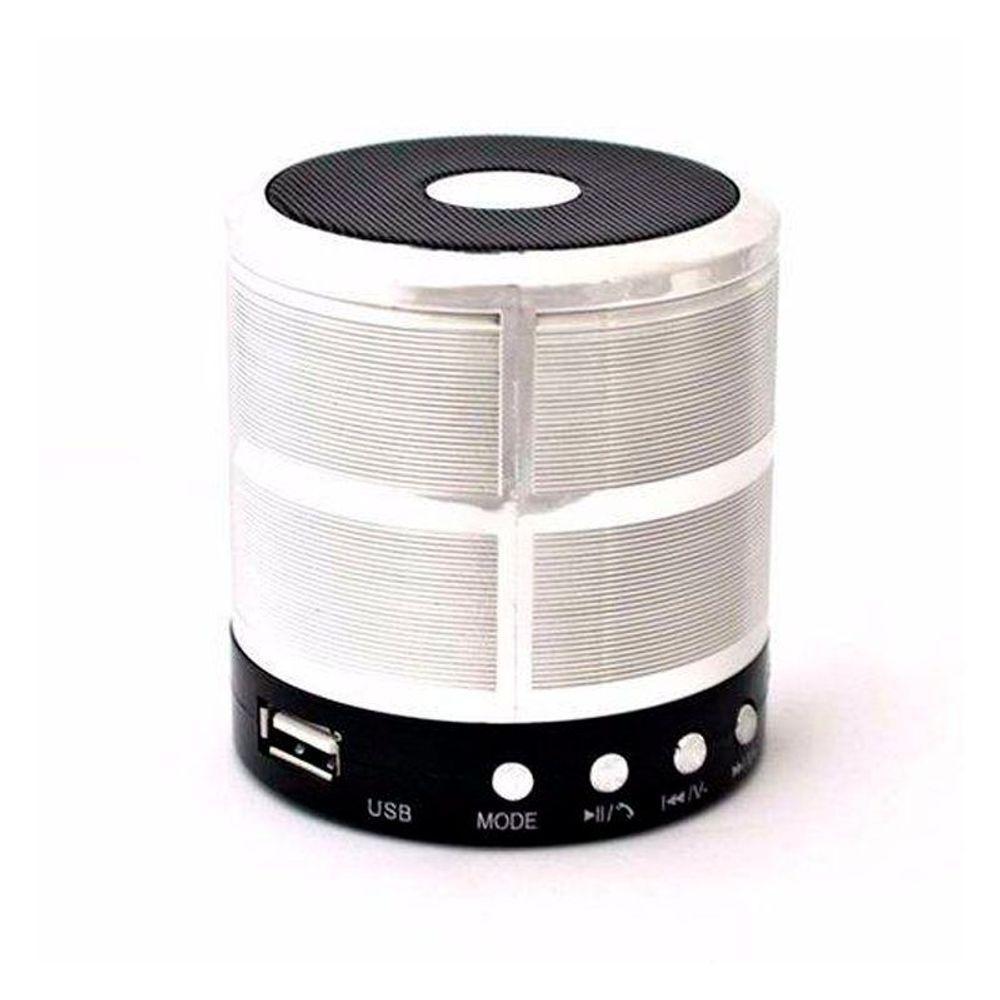 Caixa De Som Bluetooth Recarregável Mini Speaker Portátil Usb Micro Sd Auxiliar Ws-887 Prata . - 1