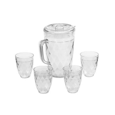 Jarra Acrílico Tampa 4 Copos Transparente Agua Suco 1250ml