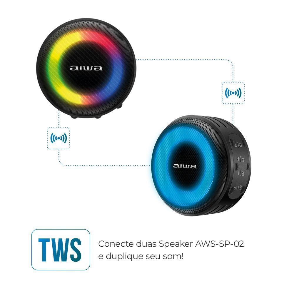 Caixa De Som Speaker Aiwa Bluetooth Luzes Multicores Ip65 Mini Speaker Aws-sp-02 Bivolt - 8