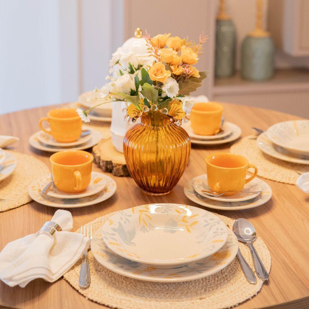 Jogo De Pratos Rasos Em Cerâmica Donna Com 6 Peças 26cm Oxford Bem Te Vi - 3