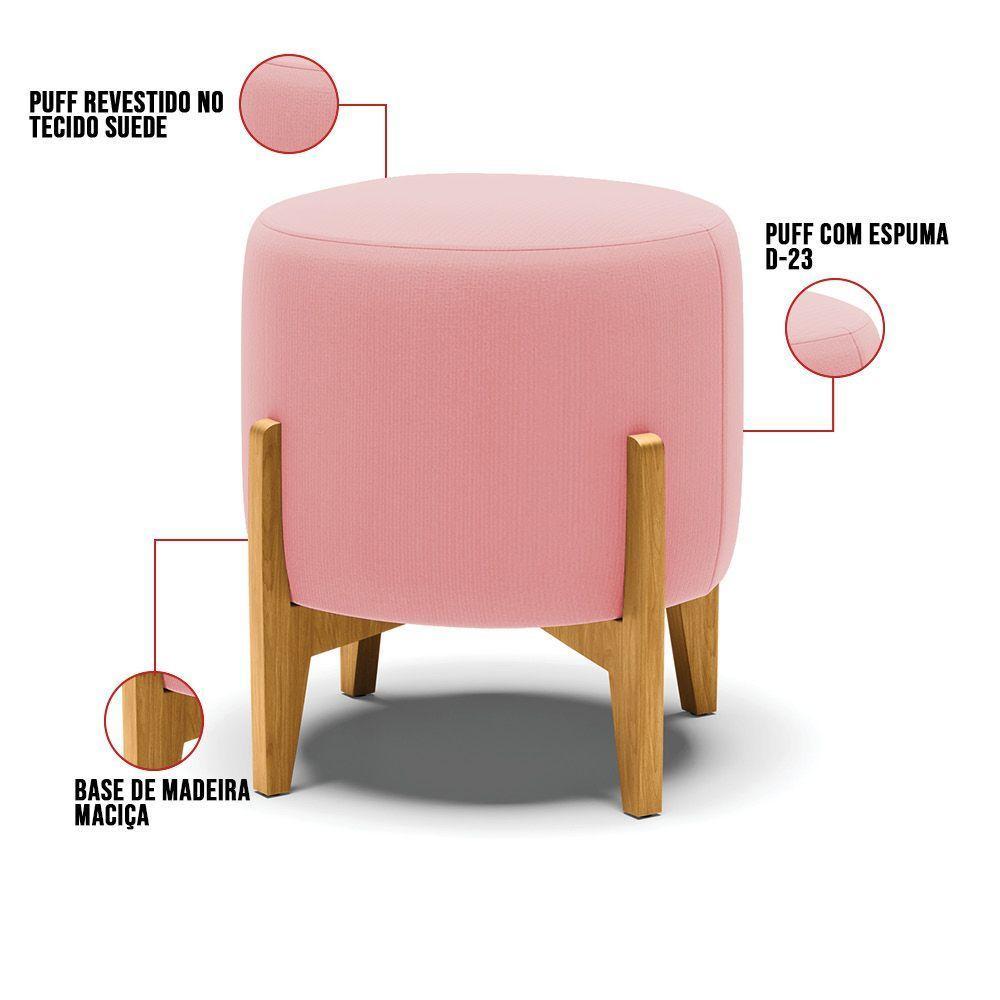 Kit 01 Poltrona E 01 Puff Rosê Base Madeira Castanho - 4