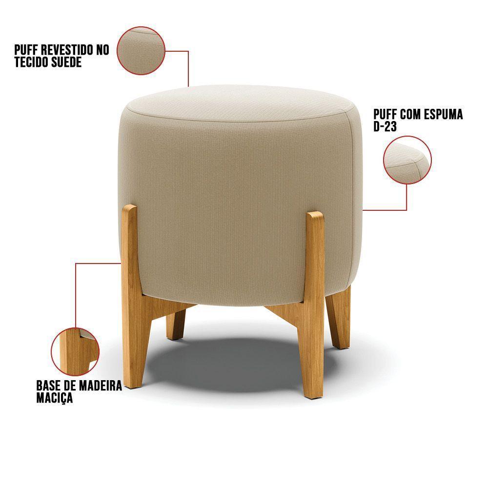 Kit 01 Poltrona E 01 Puff Marrom Rato Base Madeira Castanho - 4