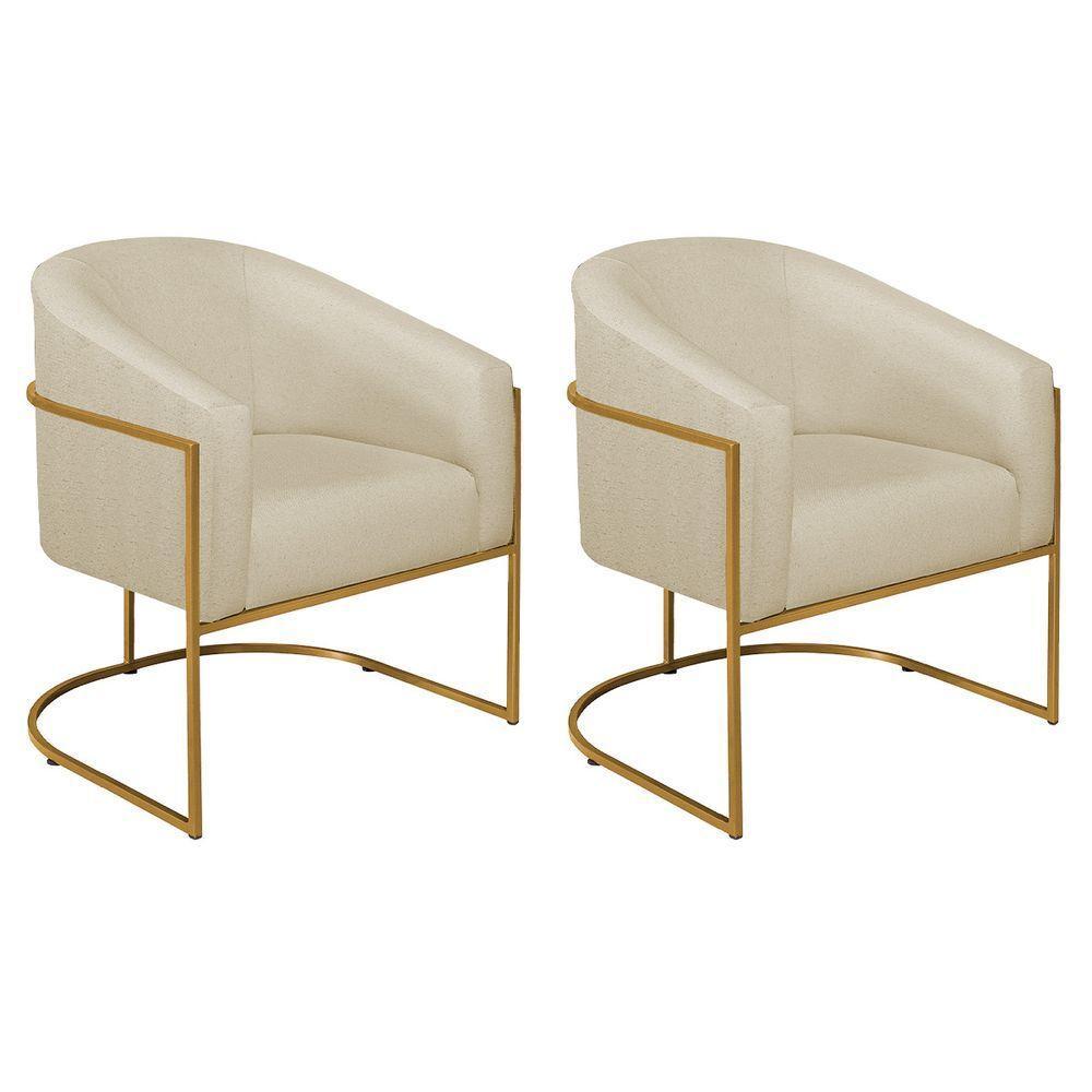 Kit 02 Poltronas Luiza Base De Ferro Dourado Suede Bege - 1