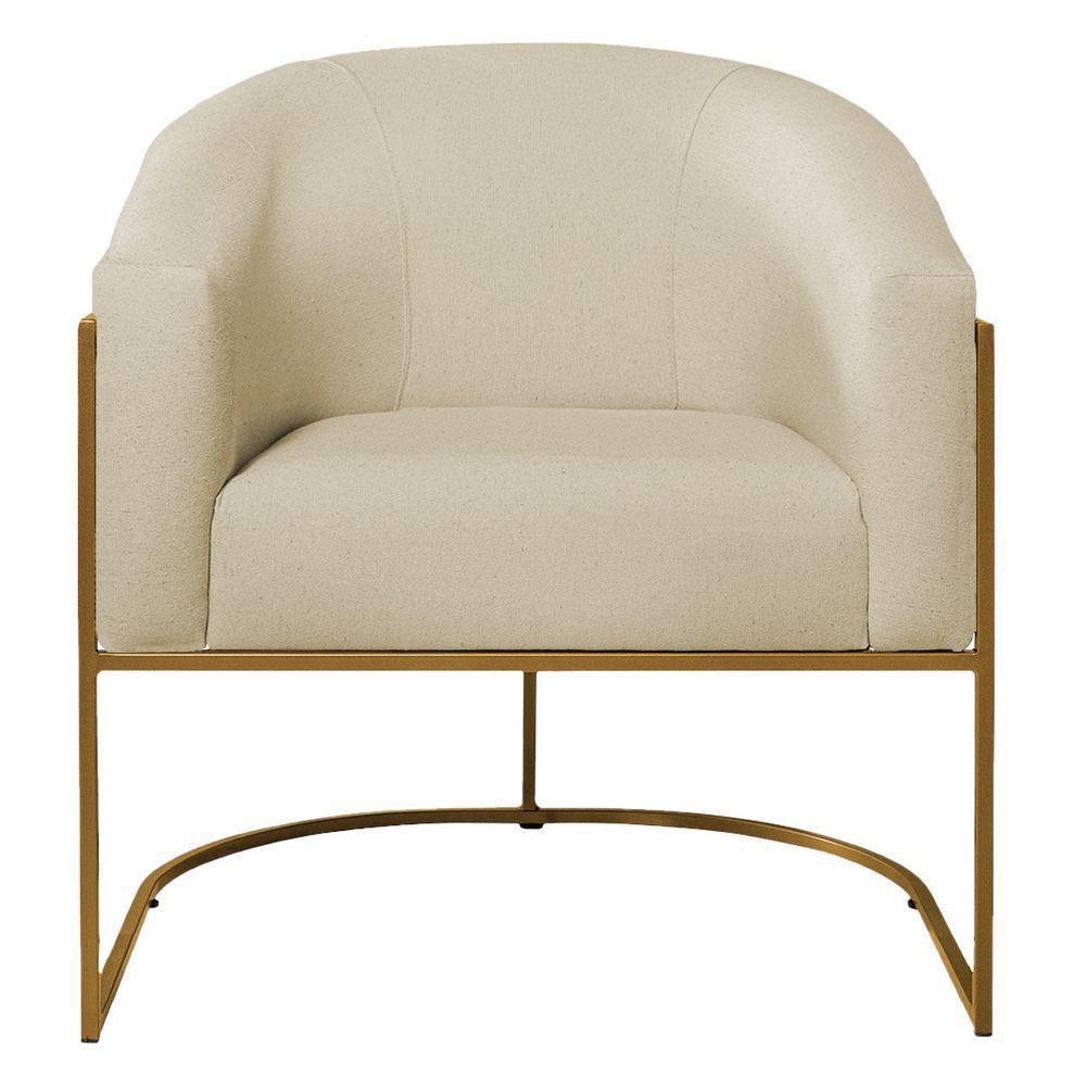 Kit 02 Poltronas Luiza Base De Ferro Dourado Suede Bege - 10