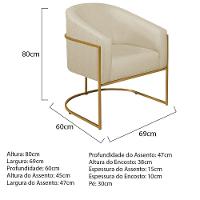 Kit 02 Poltronas Luiza Base De Ferro Dourado Suede Bege - 7