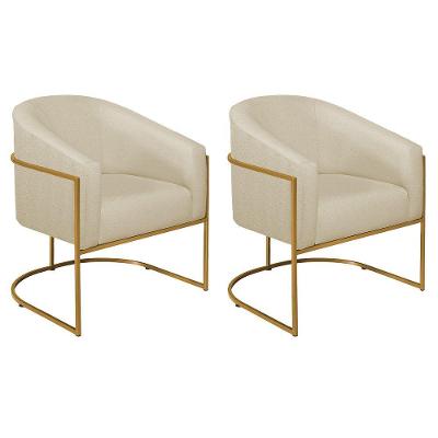 Kit 02 Poltronas Luiza Base De Ferro Dourado Suede Marrom
