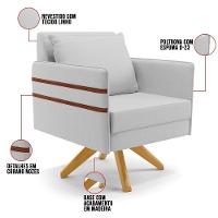 Kit 02 Poltronas Linho Base De Madeira Ma30 A05 Cinza - 3