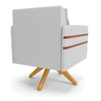 Kit 02 Poltronas Linho Base De Madeira Ma30 A05 Cinza