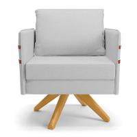 Kit 02 Poltronas Linho Base De Madeira Ma30 A05 Cinza - 6