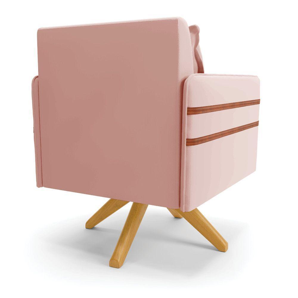 Kit 02 Poltronas Giratória Veludo Base De Madeira Ma30 Rose - 5