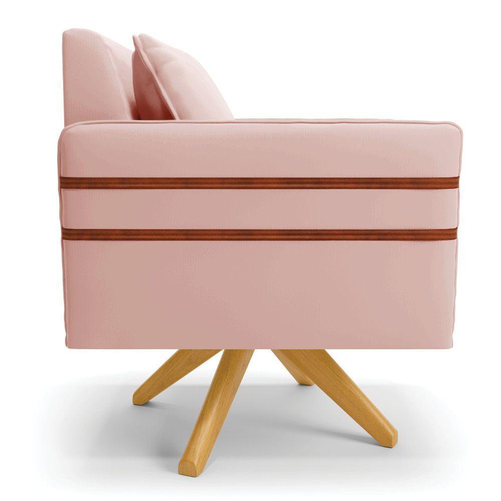 Kit 02 Poltronas Giratória Veludo Base De Madeira Ma30 Rose - 6