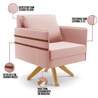 Kit 02 Poltronas Giratória Veludo Base De Madeira Ma30 Rose