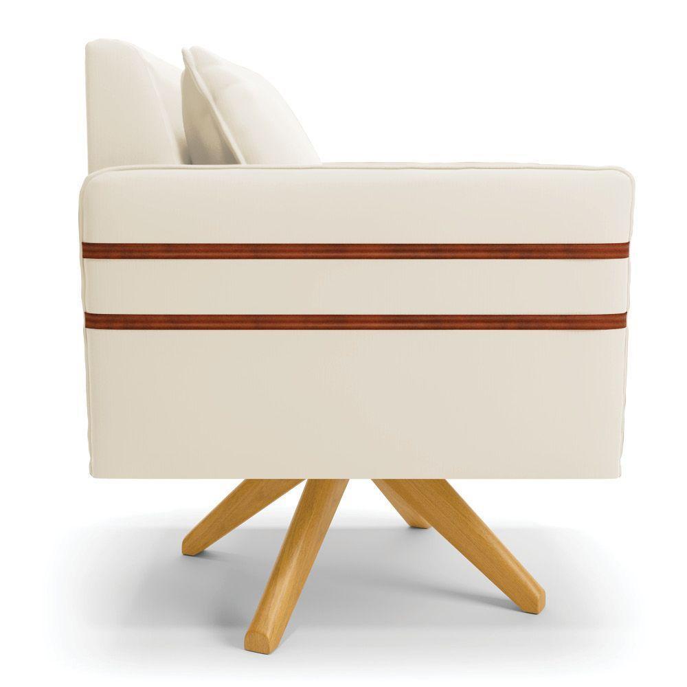 Kit 02 Poltronas Giratória Veludo Base De Madeira Ma30 Bege - 6