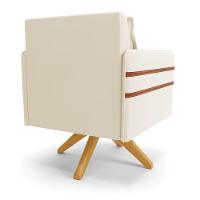 Kit 02 Poltronas Giratória Veludo Base De Madeira Ma30 Bege - 5