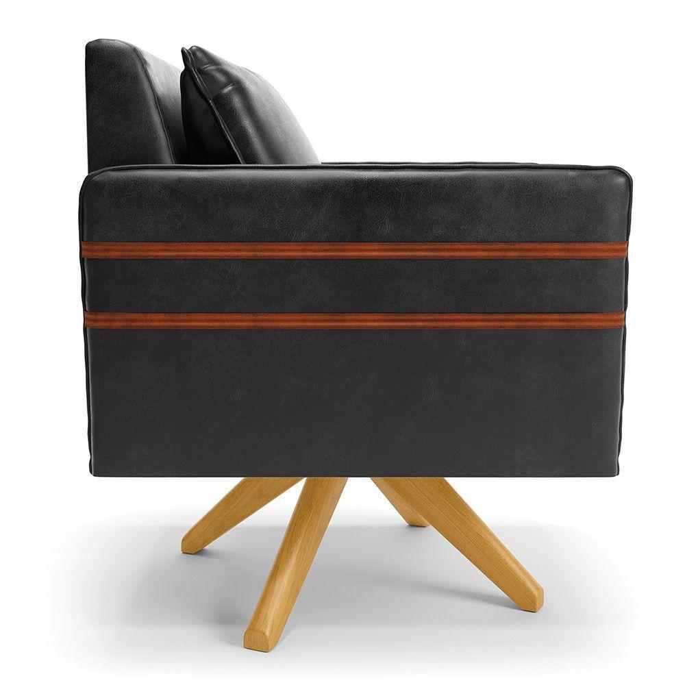 Kit 02 Poltronas Giratória Preto Base De Madeira Ma30 - 6